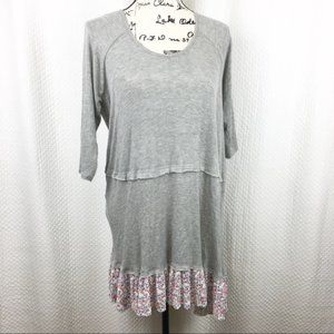 Easel Tunic Dress Floral Ruffle Trim Grey M